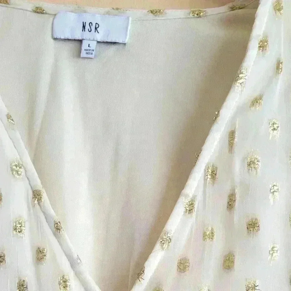 NSR NICOLA METALLIC DOT MIDI DRESS IN IVORY size large - Picture 4 of 14